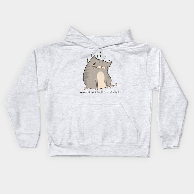 Wake Up and Smell the Tabbies (Gray Version) Kids Hoodie by Jan Grackle